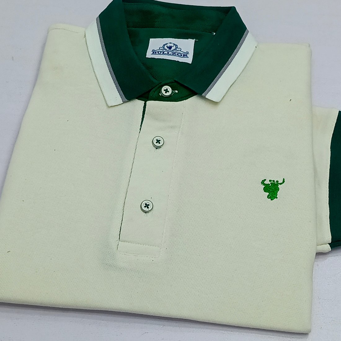 Beige Polo with Green Collar