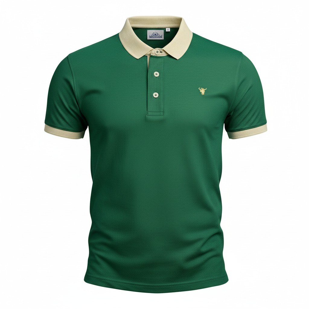 Green Polo with Beige Collar image 1