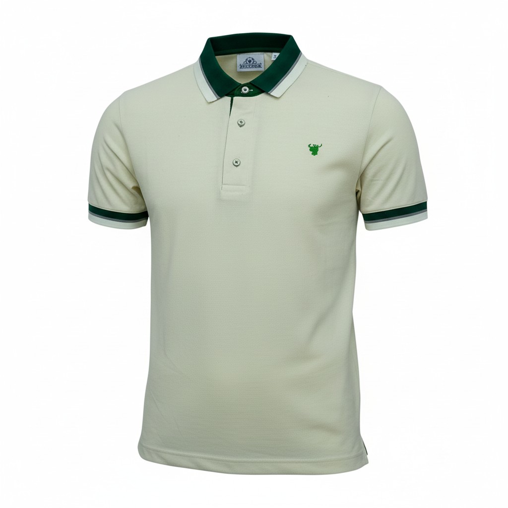 Beige Polo with Green Collar image 1